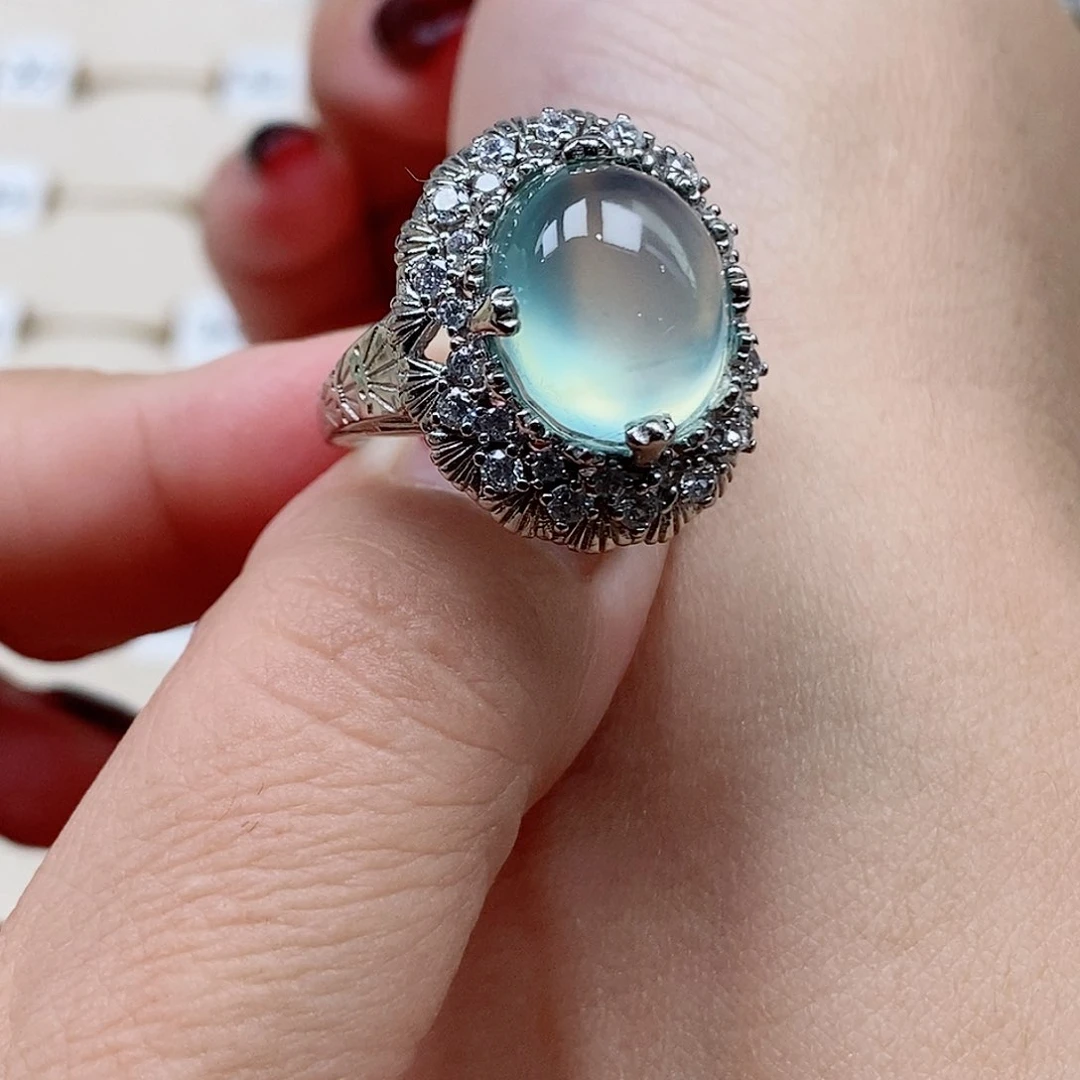 银S925镶嵌蛇纹石玉戒指