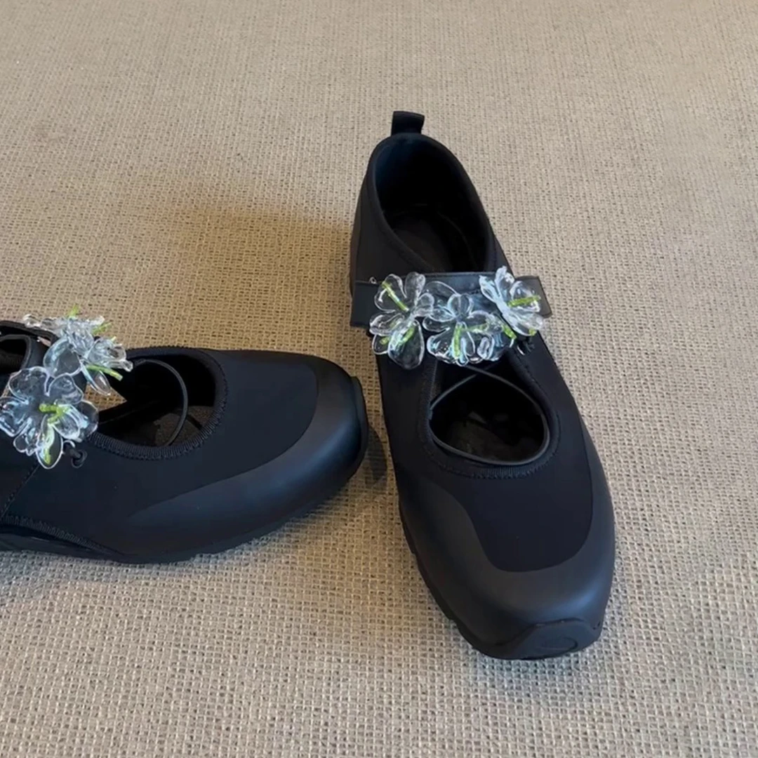 超软~厚底内增高圆头玛丽珍鞋百搭黑色复古魔术贴浅口芭蕾单鞋