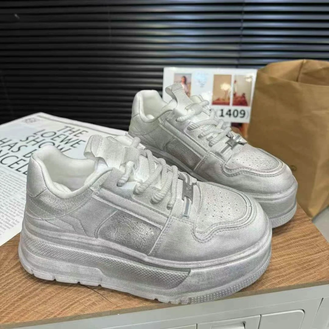 厚底增高脏脏小白鞋女2025春季擦色时尚板鞋做旧运动休闲鞋1203