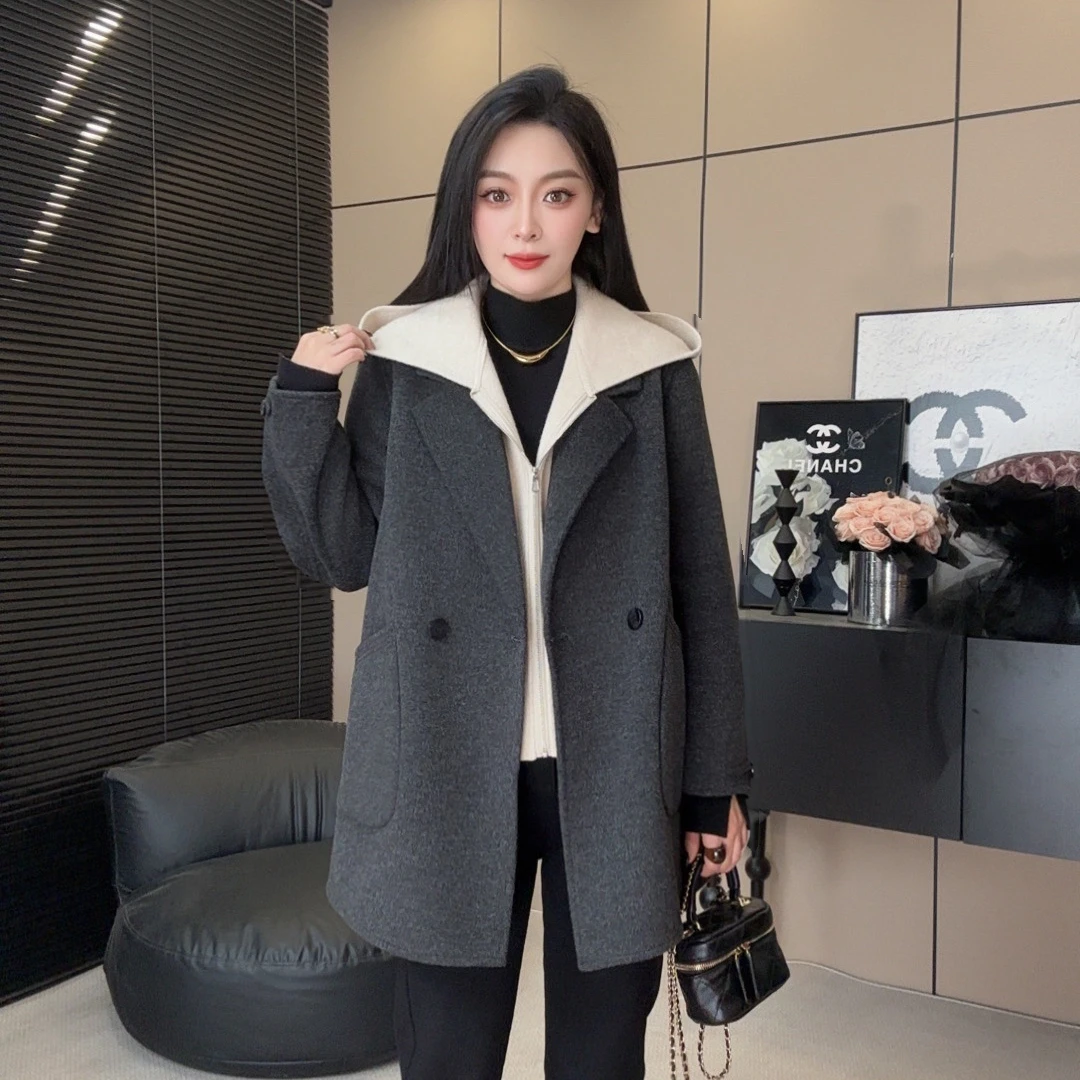 2025秋冬经典双面羊毛大衣时尚百搭毛呢外套小个子西装大衣1026