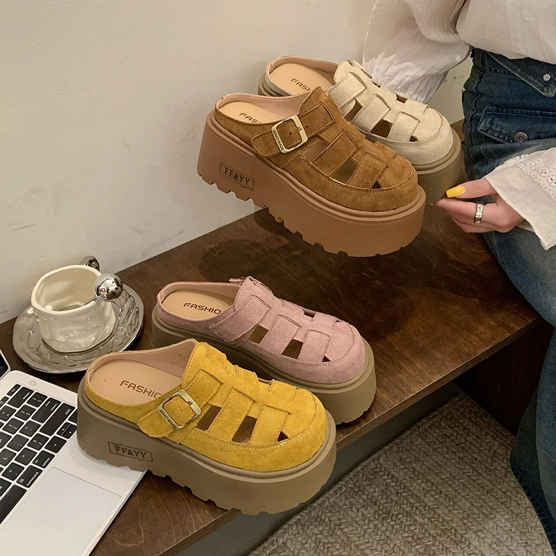 春夏季新款厚底增高7CM包头镂空凉拖鞋