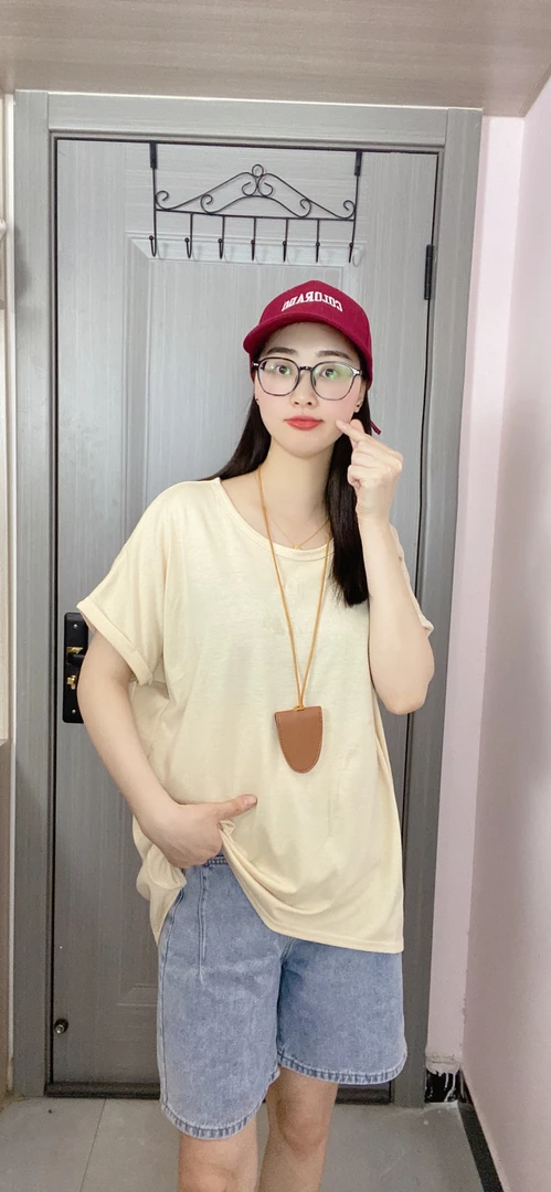 外贸纯棉高品质男女同款多色卷边T恤