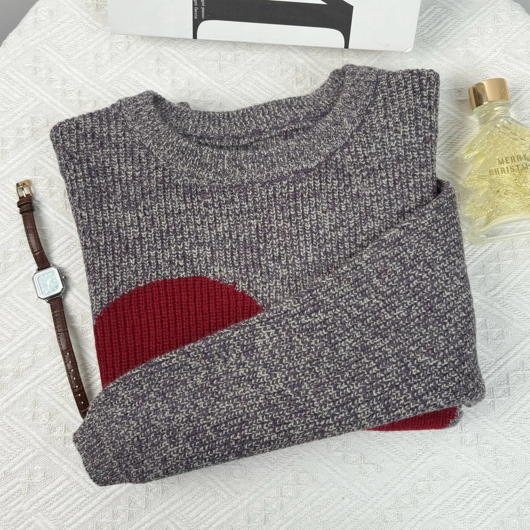 玲姐定制-紫色时尚百搭图案字母款针织毛衣250656