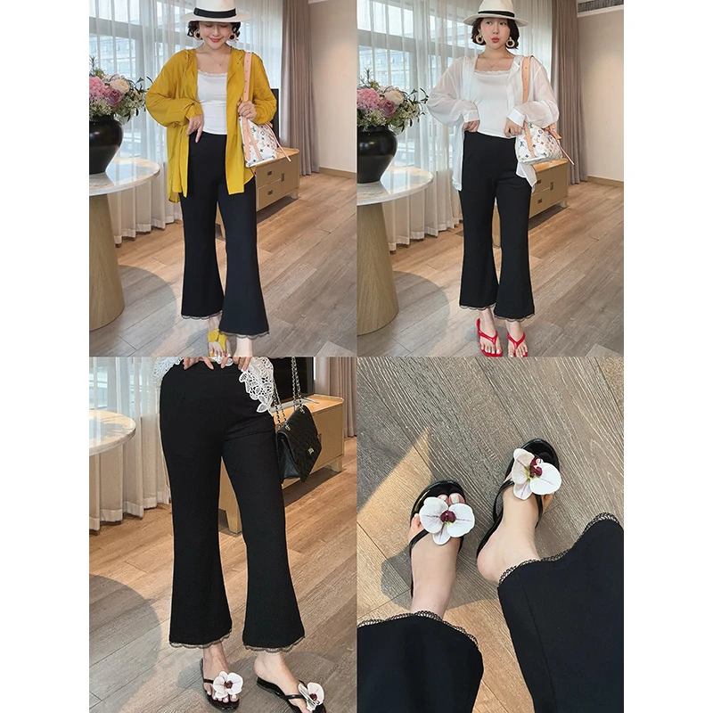 【DIS 现货】【蕾丝小黑裤】 夏季百搭显瘦蕾丝花边微喇裤Z525K09365