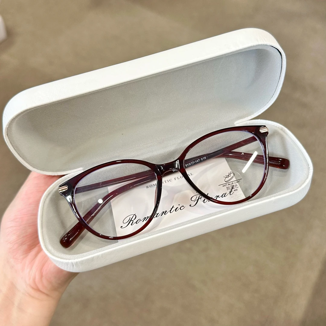 素颜可配近视度数黑框猫眼眼镜女款超轻适合方圆脸显白酒红TR 32