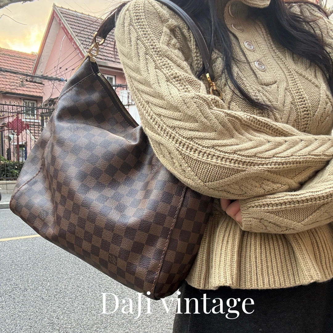95新 LouisVuitton/路易威登 大吉中古/Lv棋盘格托特单肩包