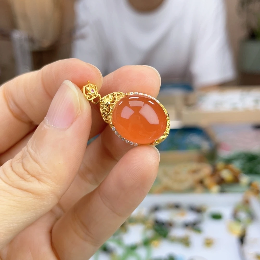 南红玛瑙银S925镶嵌颈饰