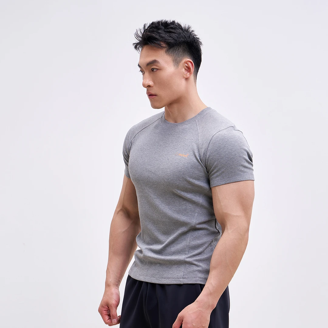 ttelen 螺纹紧身短袖t恤男显大运动健身衣服夏季上衣