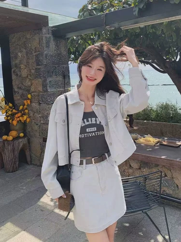 2533#复古港风牛仔外套设计感小众女2025秋款短款牛仔夹克长袖