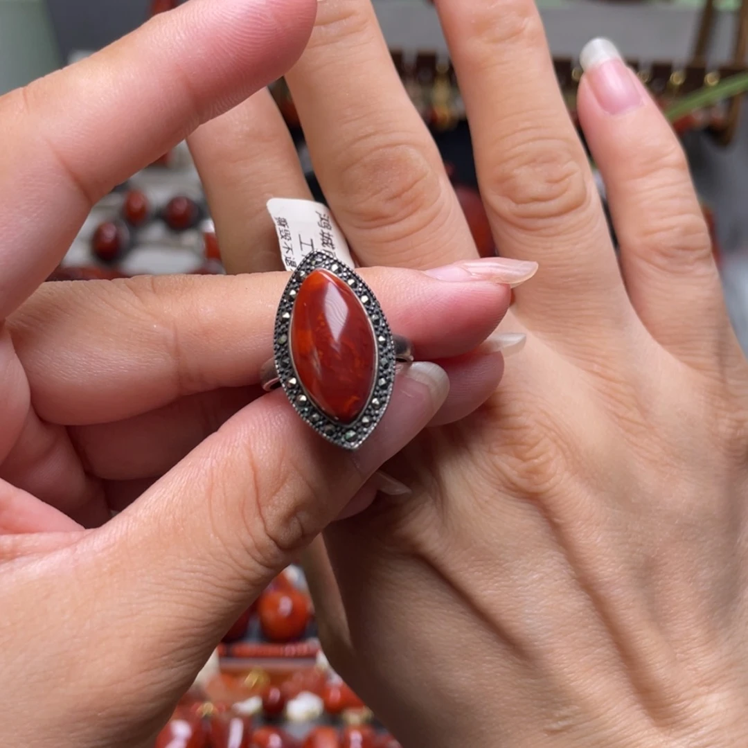 【闪购商品】南红玛瑙戒指银S925镶嵌向***土