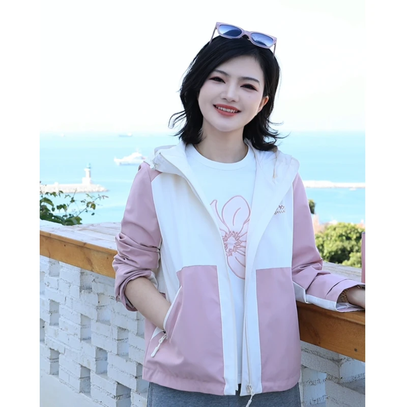 阿楠anan 奇思妙语 撞色印花连帽百搭长袖短外套春季新款开衫上衣
