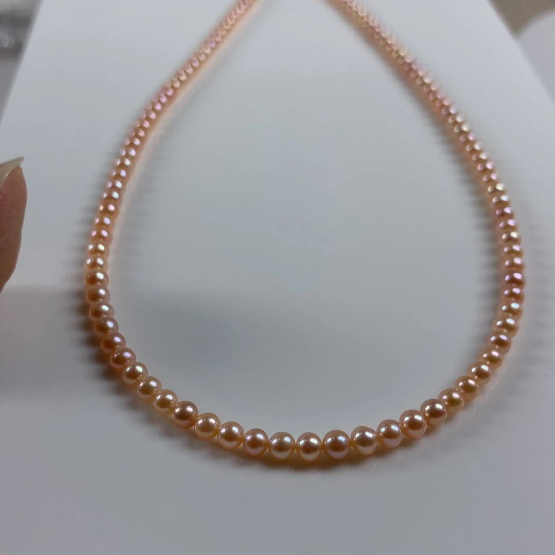 吊坠(不含链)银S925镶嵌淡水珍珠3.5-4mm近正圆中国红珍珠小米链