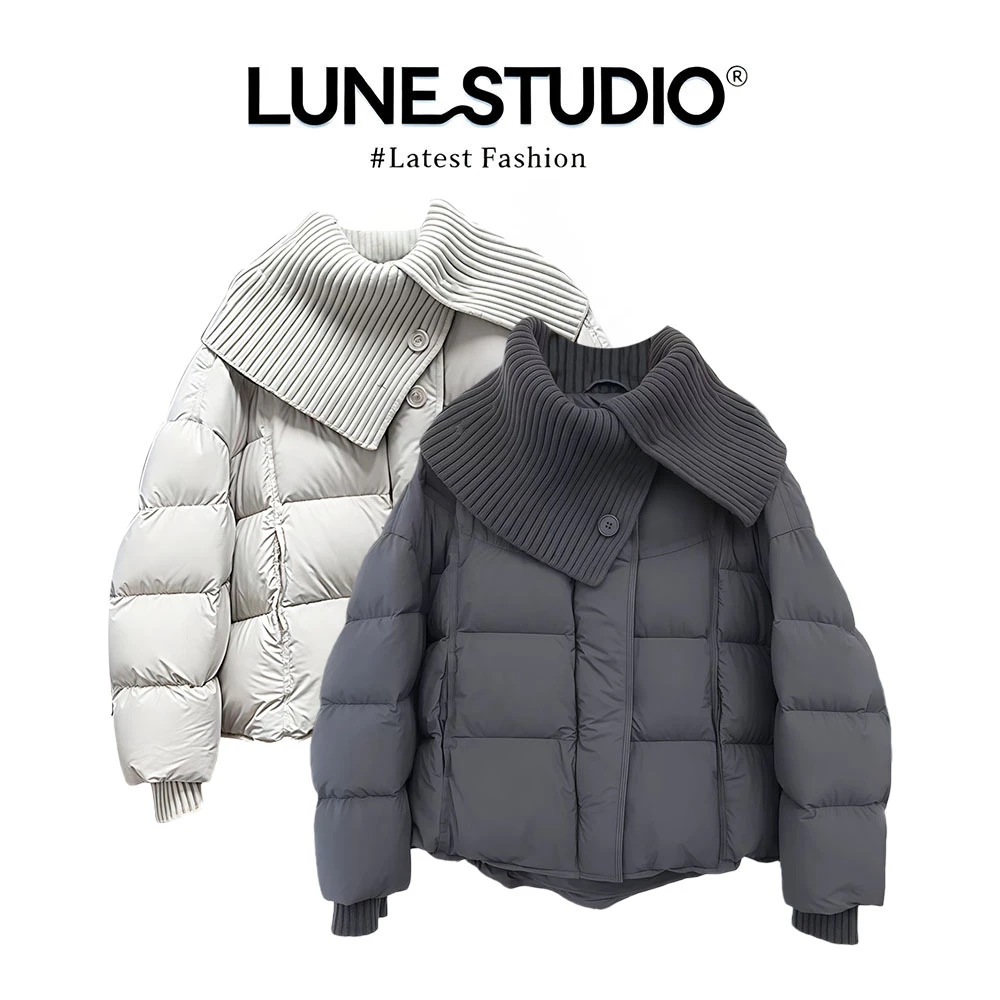 韩系巨好看翻领假两件拼接棉服冬季新款百搭宽松显瘦棉衣外套