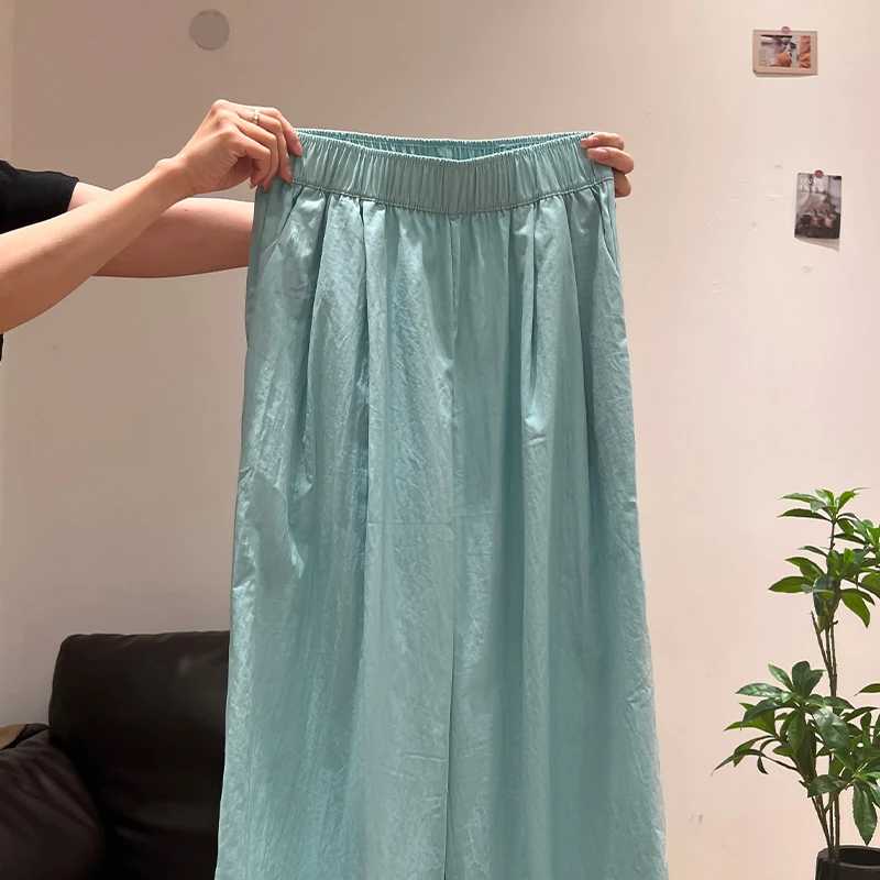 夏珍 湖蓝色山本裤女夏季薄款高腰垂感宽松直筒裤慵懒冰丝阔腿裤