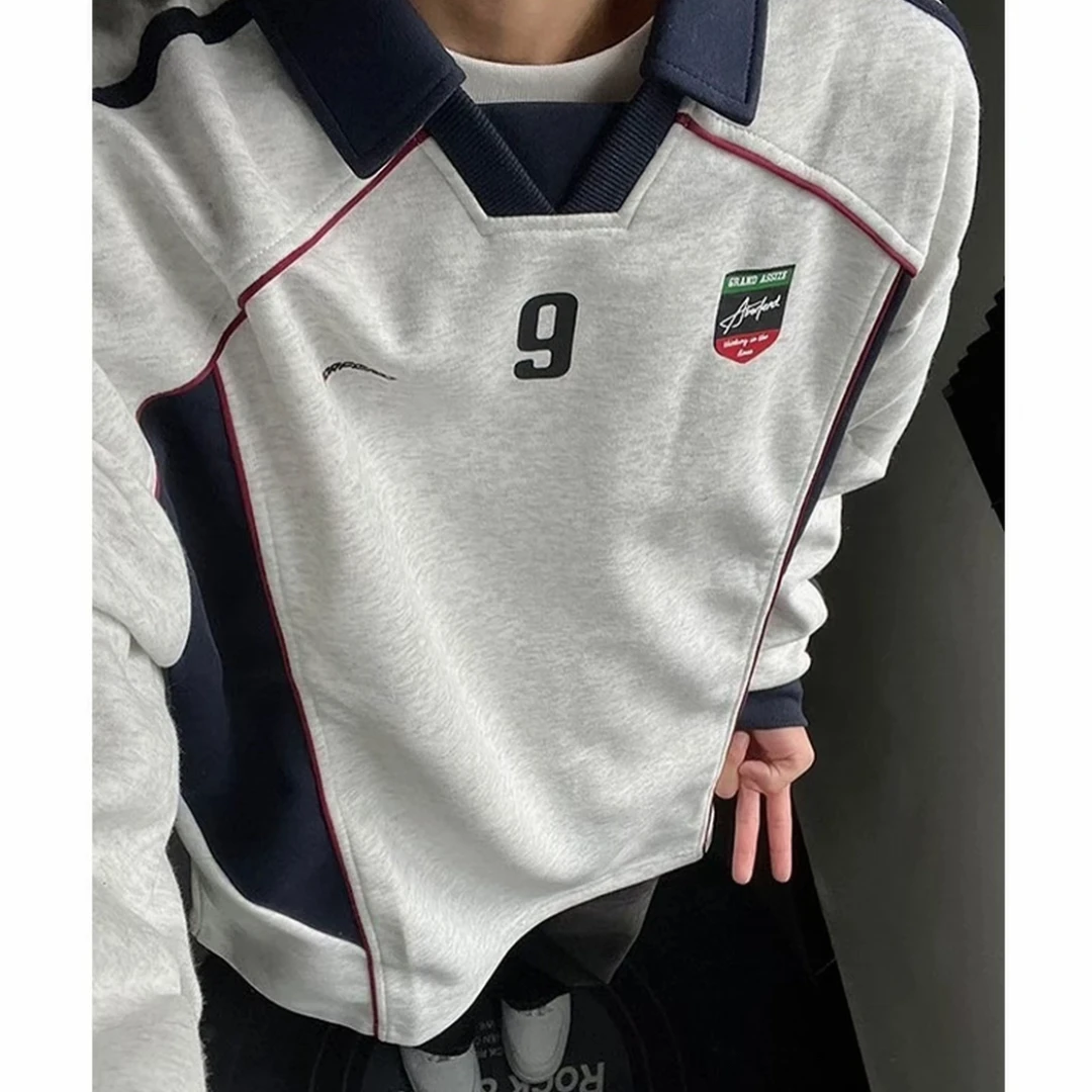 美式复古球衣长袖卫衣男春秋款潮牌重磅高级感撞色翻领polo打底衫