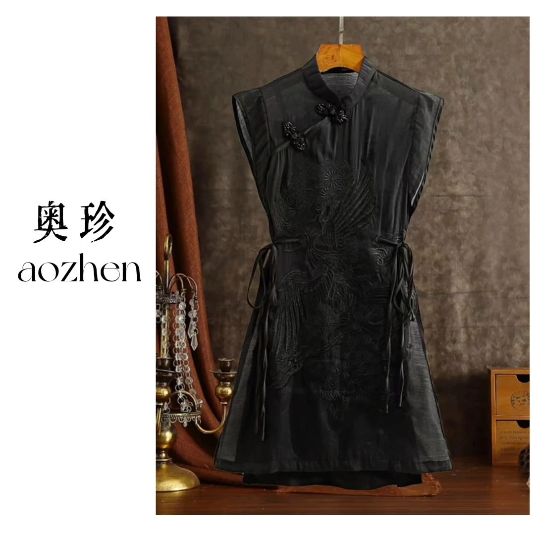 【天之骄女】黑色复古气质刺绣旗袍连衣裙新中式气质国风款