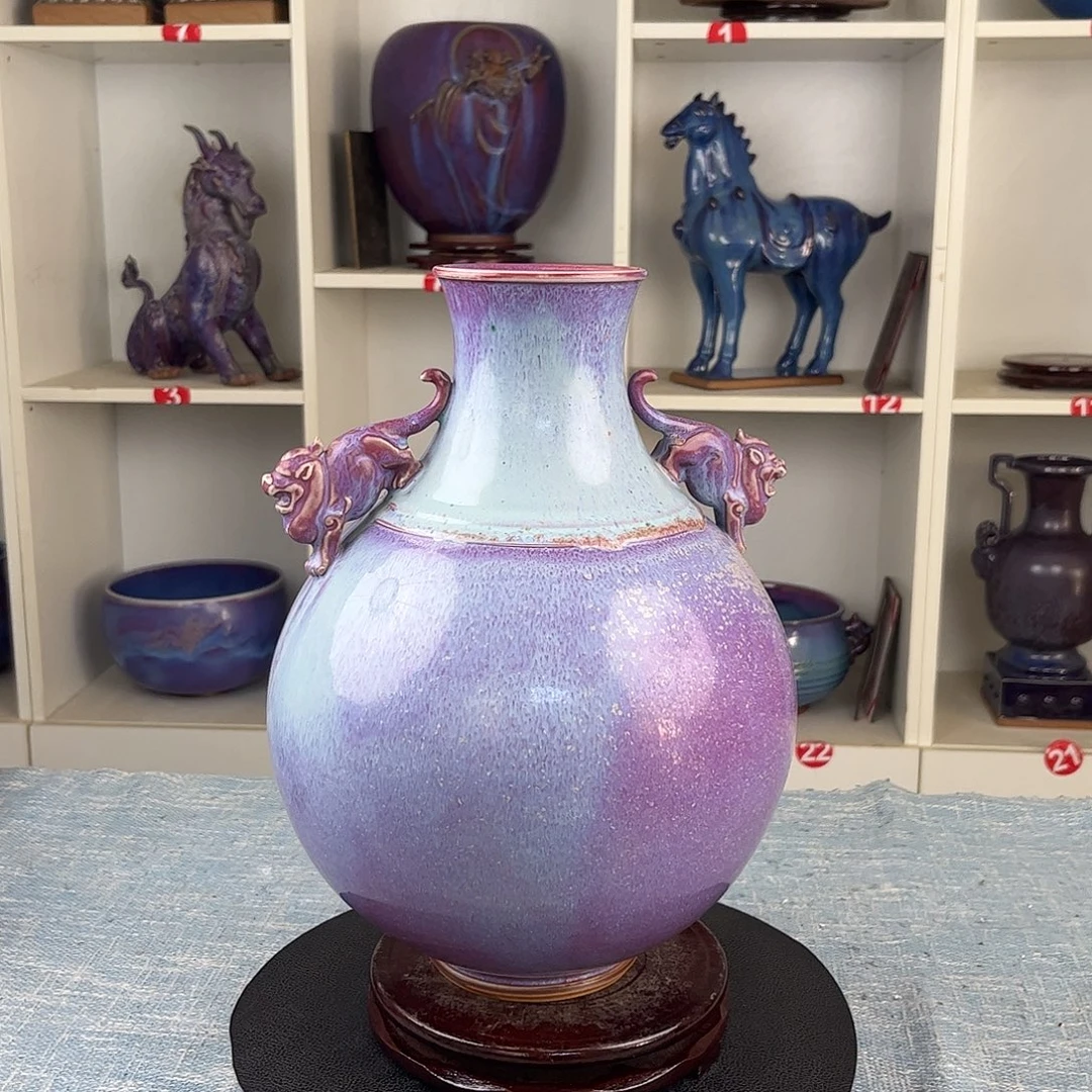 瓷片祥瑞瓶手拉坯炭烧大师作品