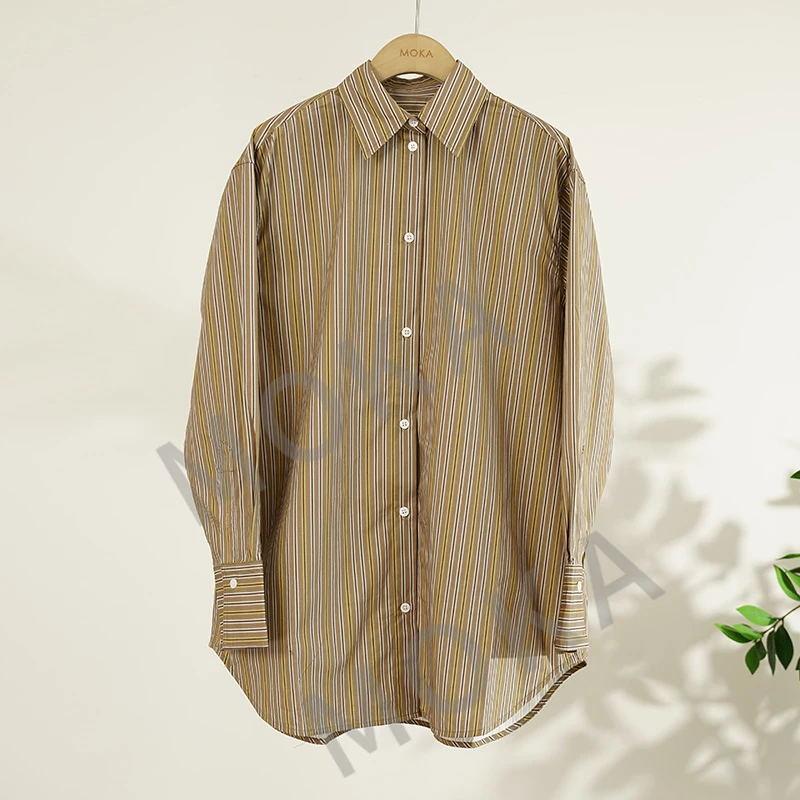 TOT*ME细条纹拼色阔领女士衬衫（241227）20901