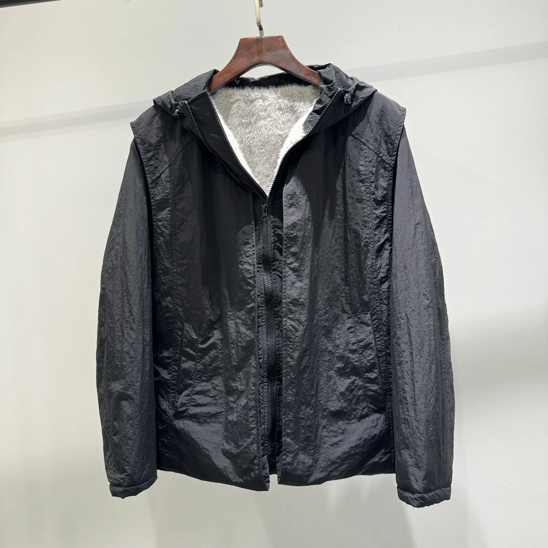 男士时尚百搭假两件设计师座山雕加绒夹克潮牌港风保暖连帽外套