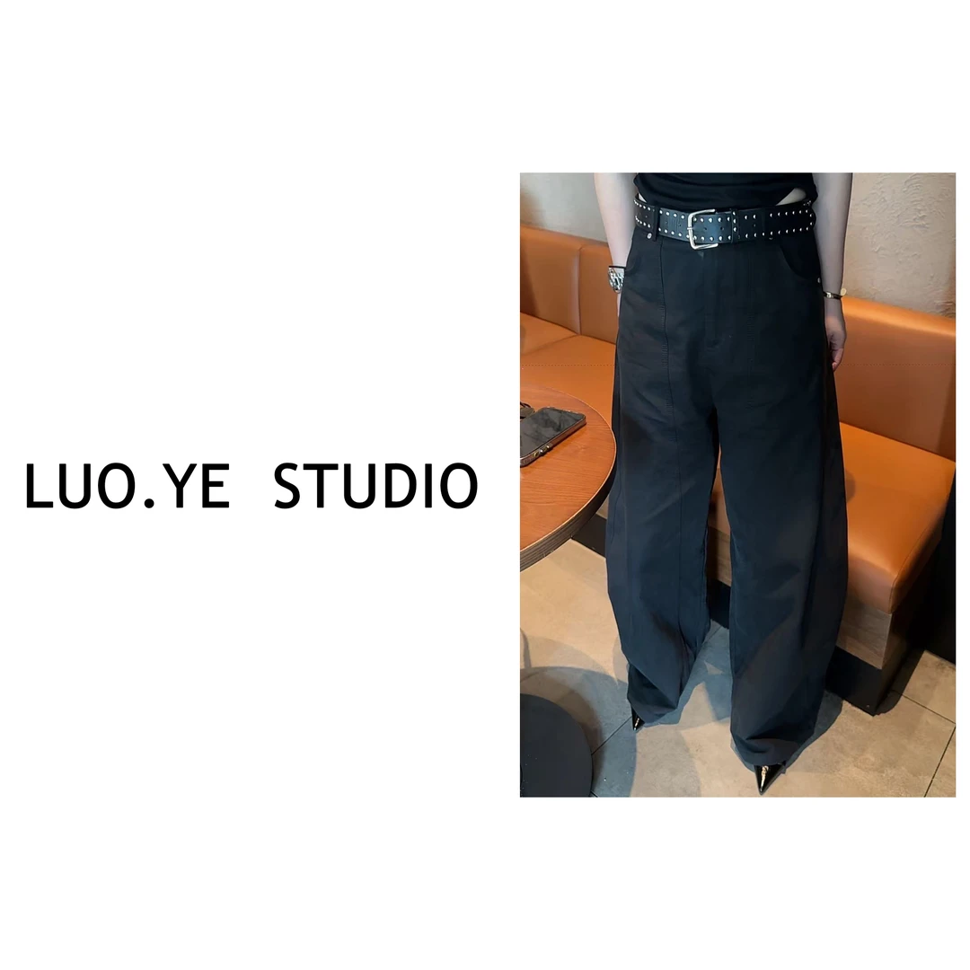 罗爷 · 【未已】欧货铆钉腰带阔腿裤子休闲裤百搭高雅显瘦弯刀裤