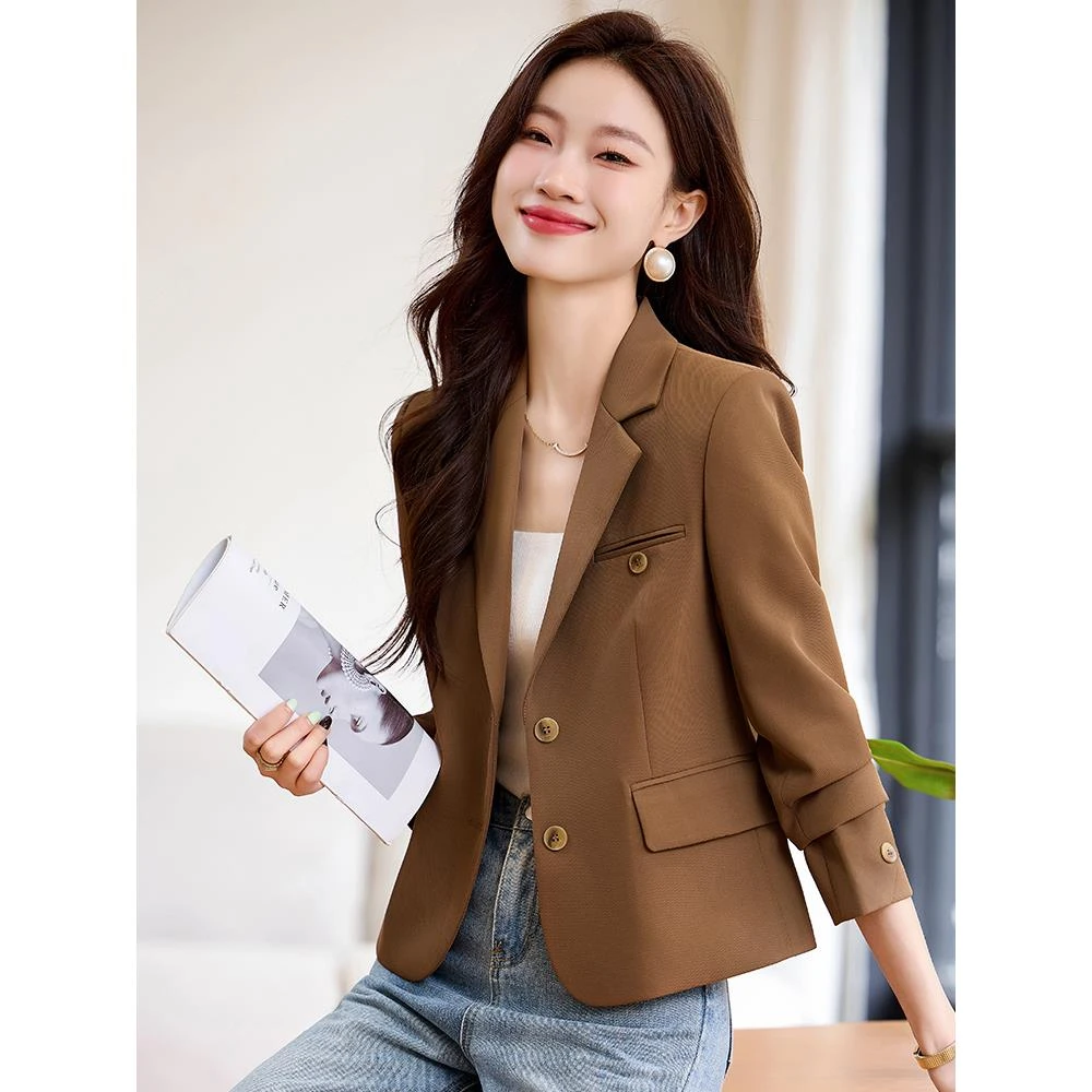 咖色西装外套女2025秋季新款小个子高级感气质时尚韩版小西服上衣