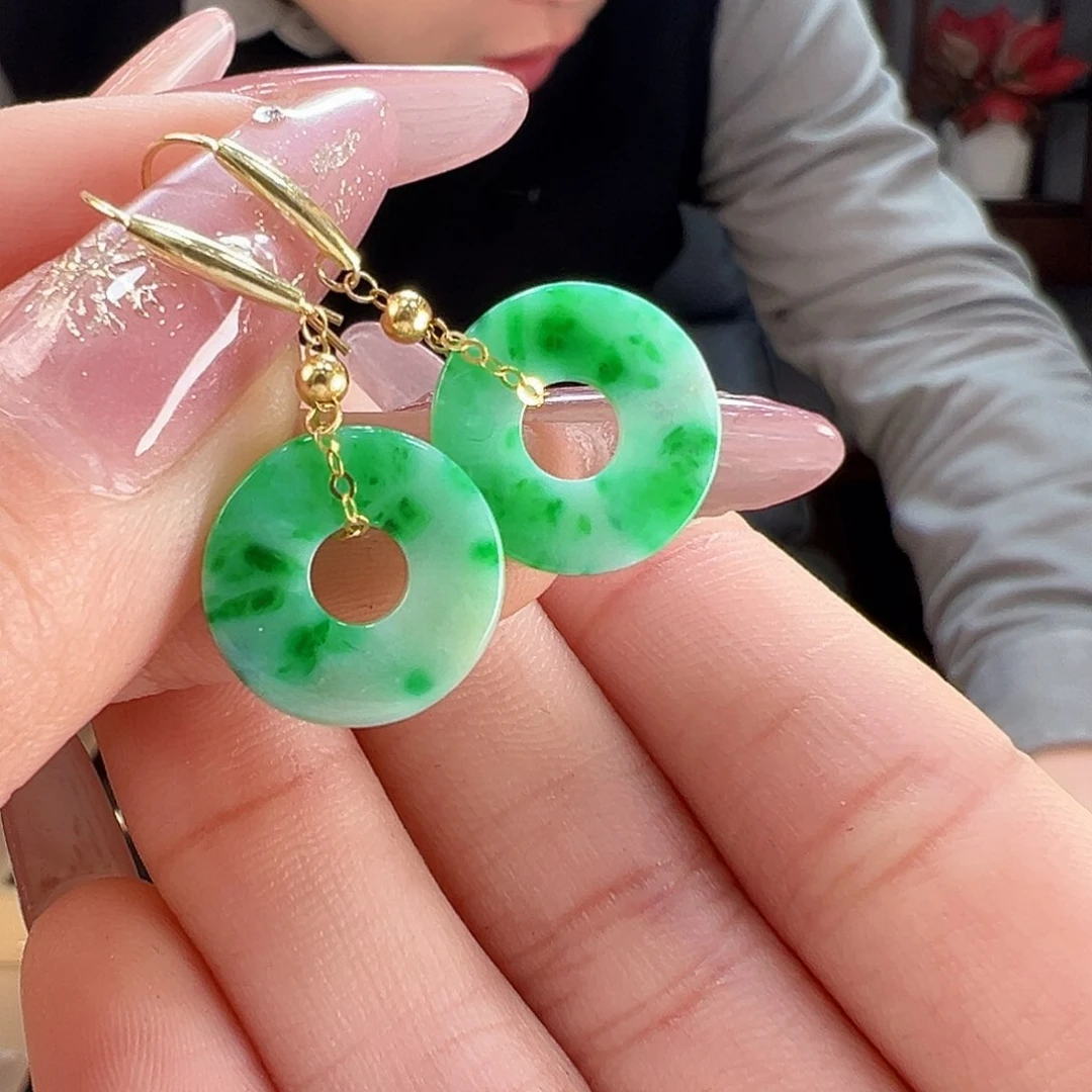 翡翠耳饰18K金镶嵌耳环16