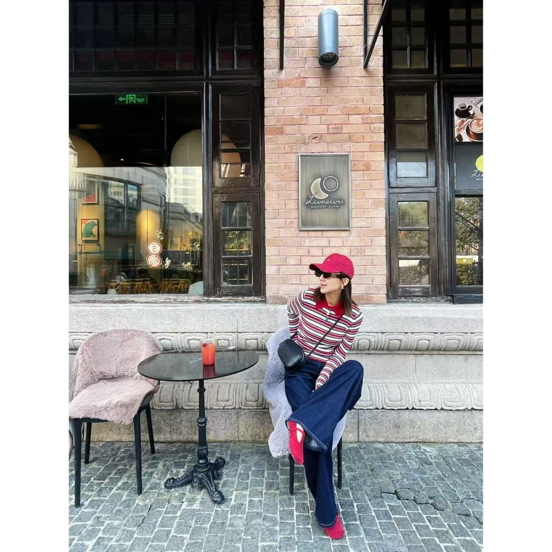 【25春季】新款学院风复古撞色红蓝条纹针织衫   G1361