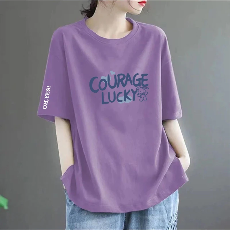 100%纯棉短袖圆领T恤女士夏季新爆款时尚潮牌大码宽松胖妹妹上衣T