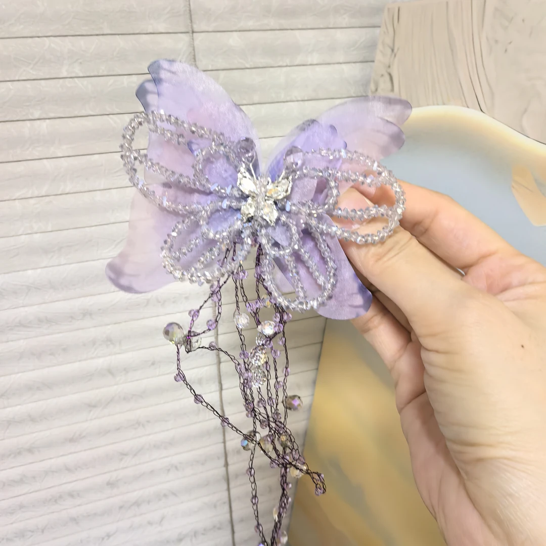 莫奈绿野仙踪紫蝴蝶边夹小众设计气质高级感日常百搭