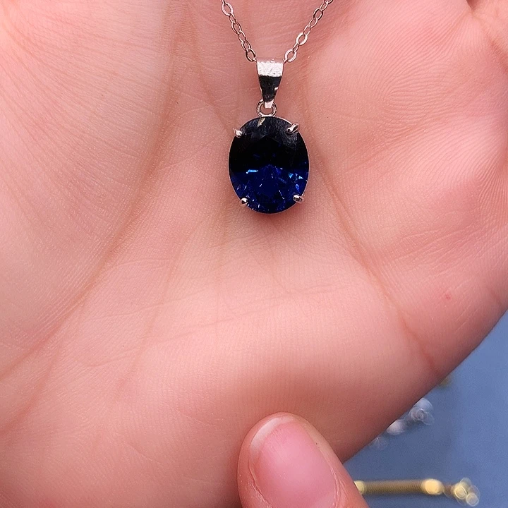 蓝宝石吊坠(赠链)银S925镶嵌