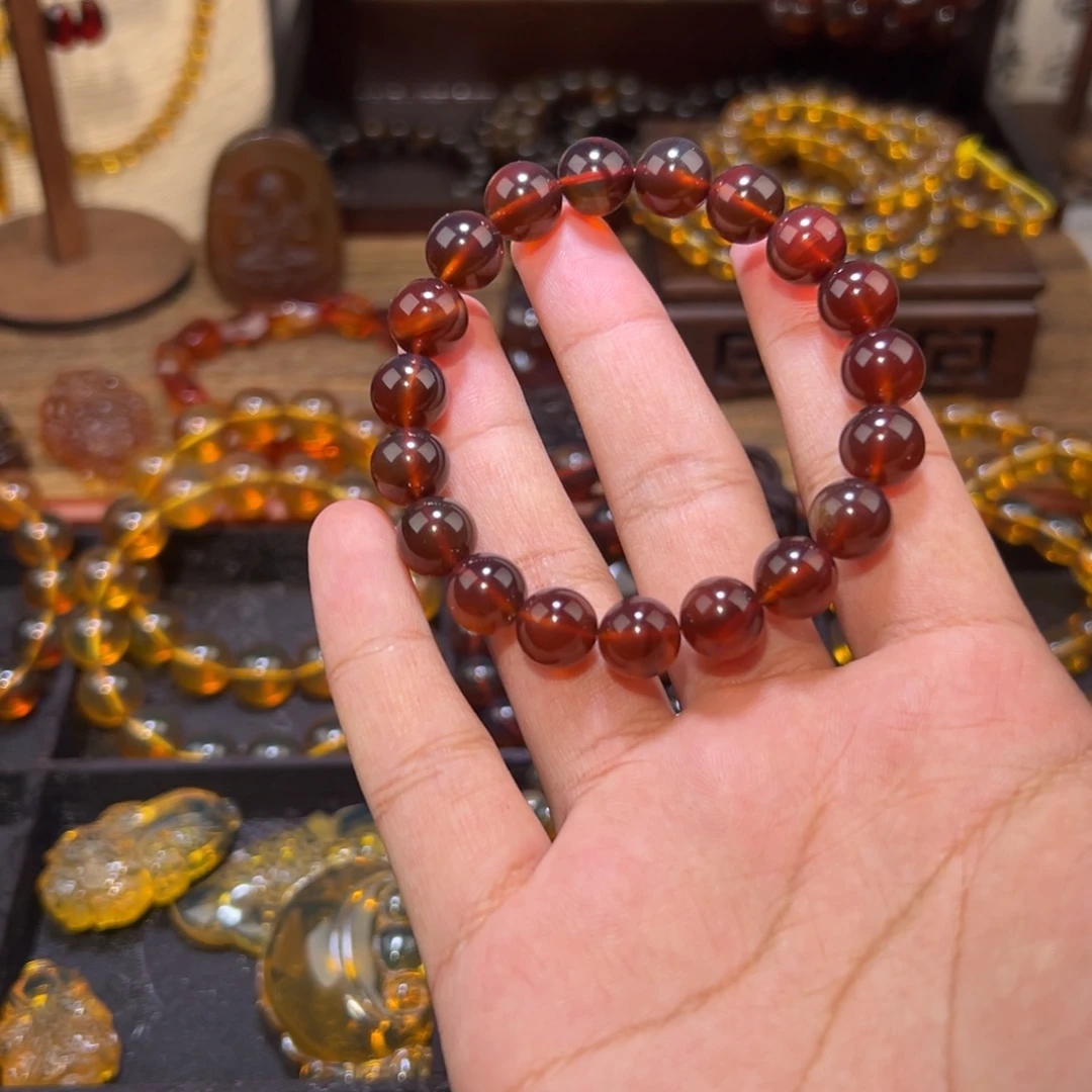 琥珀未镶嵌颈饰10mm棕红手串
