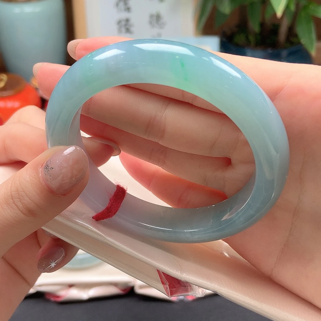 翡翠未镶嵌手镯深海蓝零毛孔78号