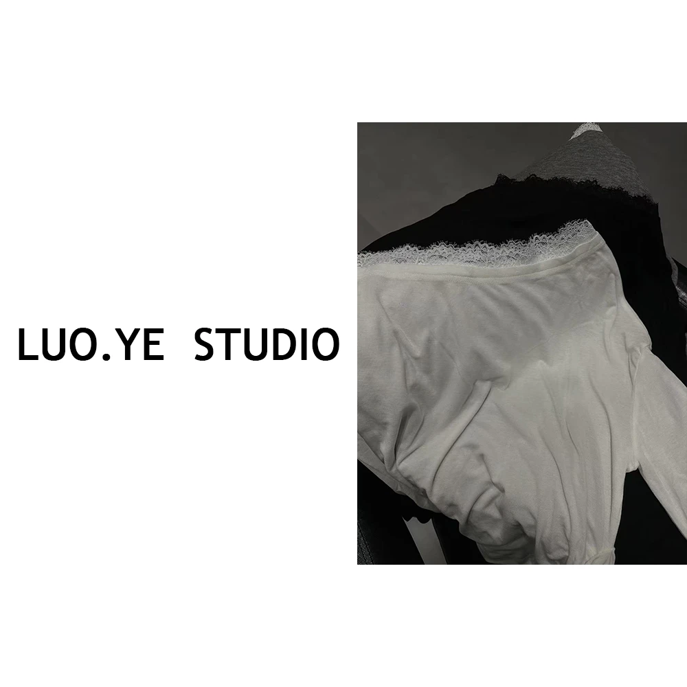 罗爷 · 【香榭丽薄纱】蕾丝领斜肩天丝绵羊毛T恤薄款上衣洋气修身