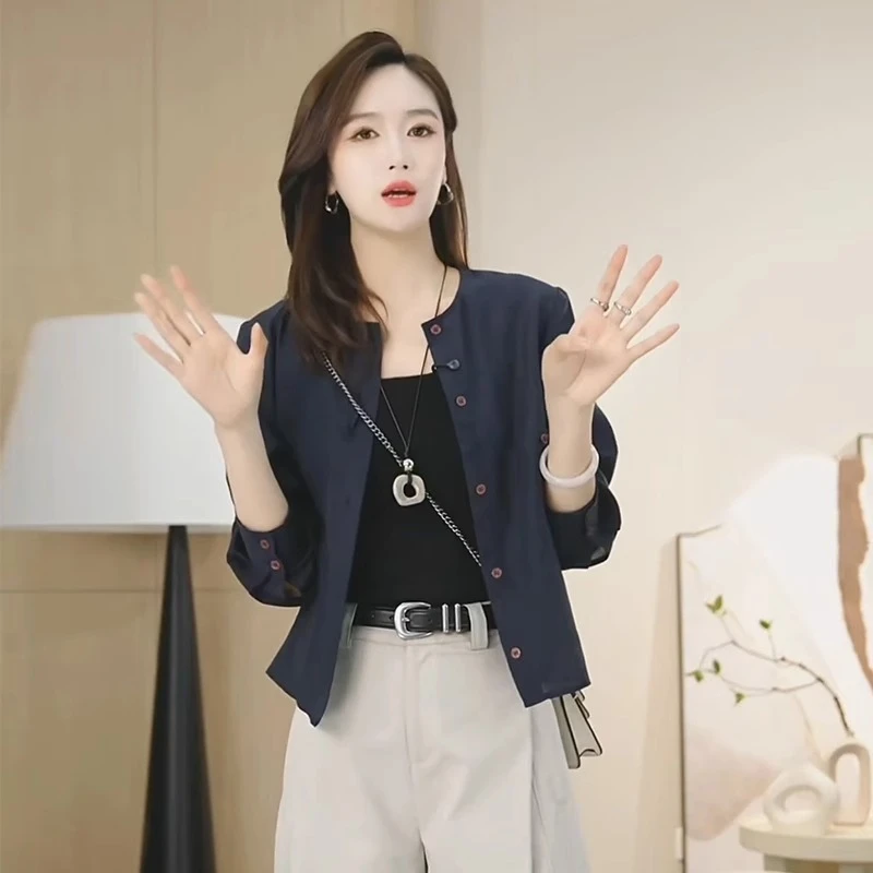 醋酸防晒衬衫女小个子薄款长袖宽松休闲莱赛尔衬衣夏季上衣女