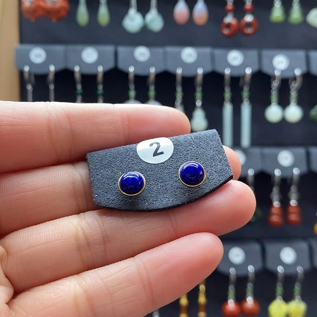 青金石银S925镶嵌耳饰