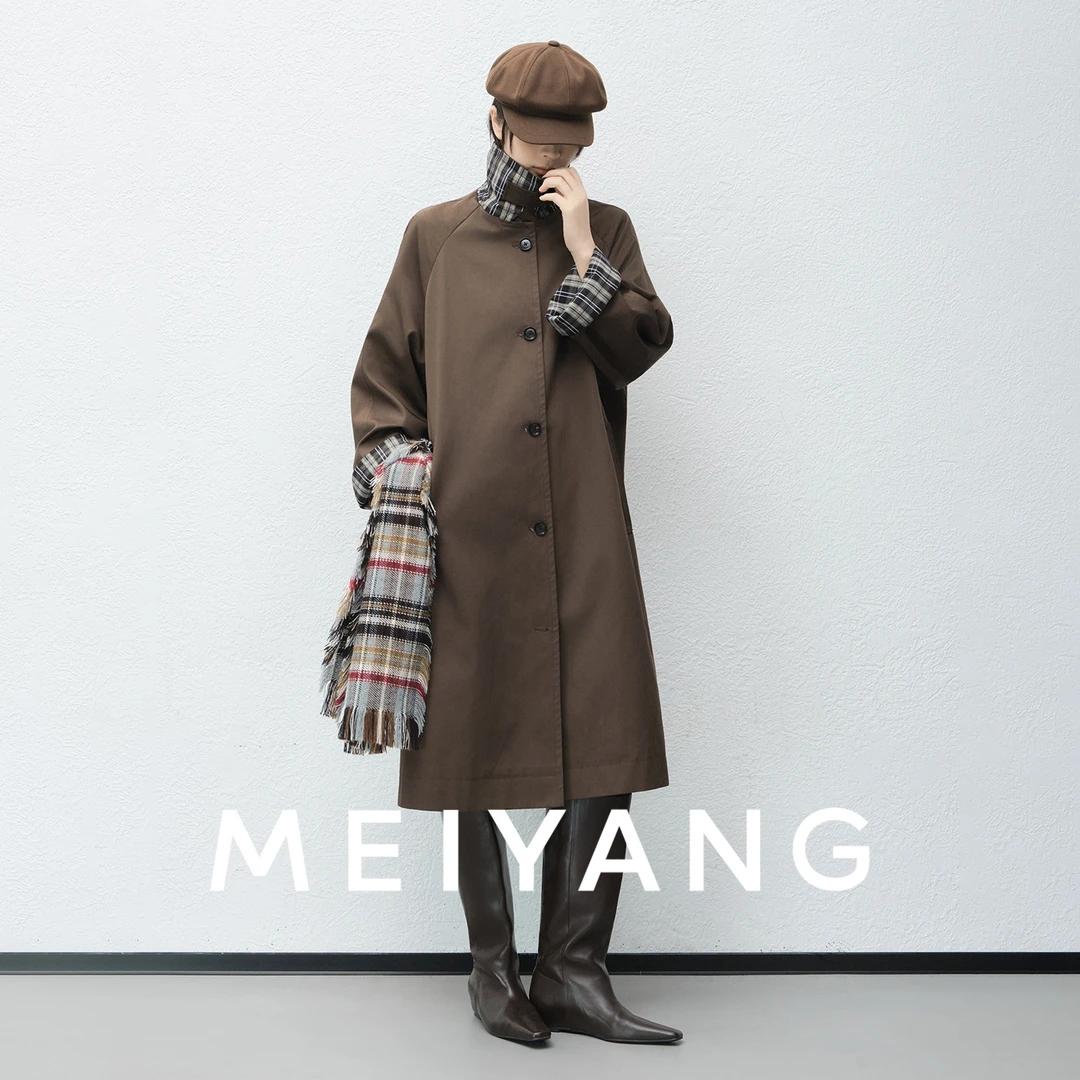 美洋MEIYANG 晨雾二号风衣 105+英伦画报!复古格纹拼接外套-周一