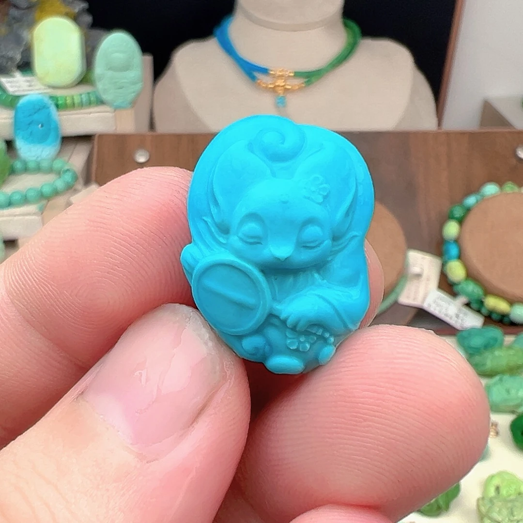 绿松石未镶嵌冰魄蓝九尾