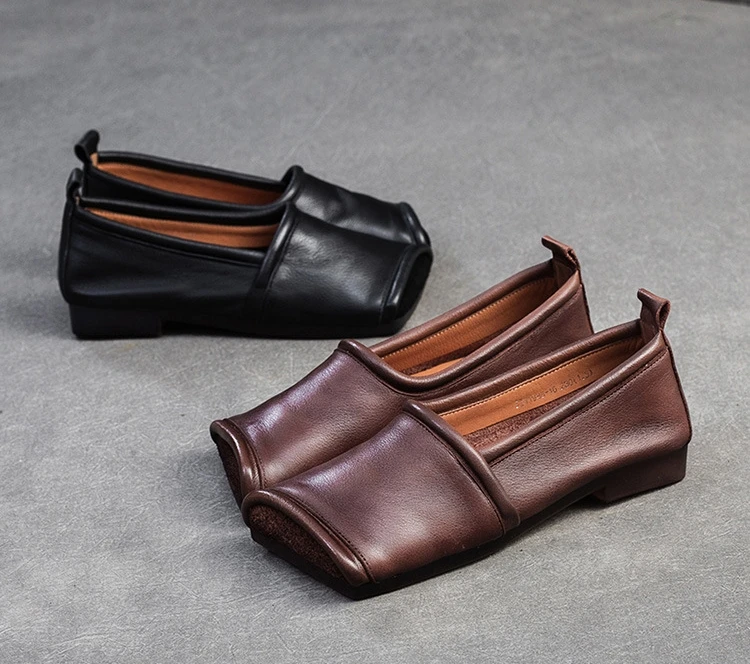 2025秋季新款头层牛皮单鞋到头软底软面百搭平底小皮鞋