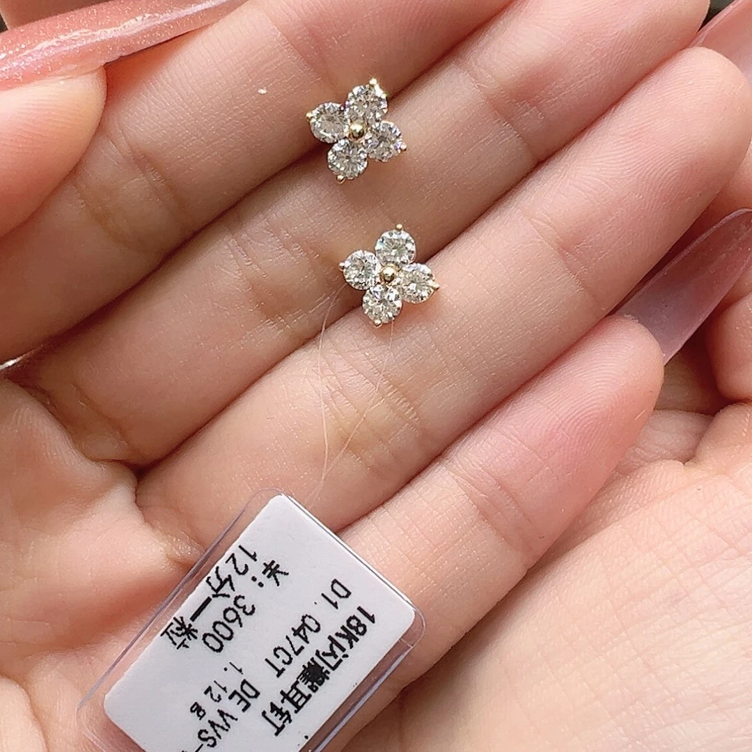 耳钉18K金镶嵌实验室培育钻石1.047ct K黄闪耀耳钉