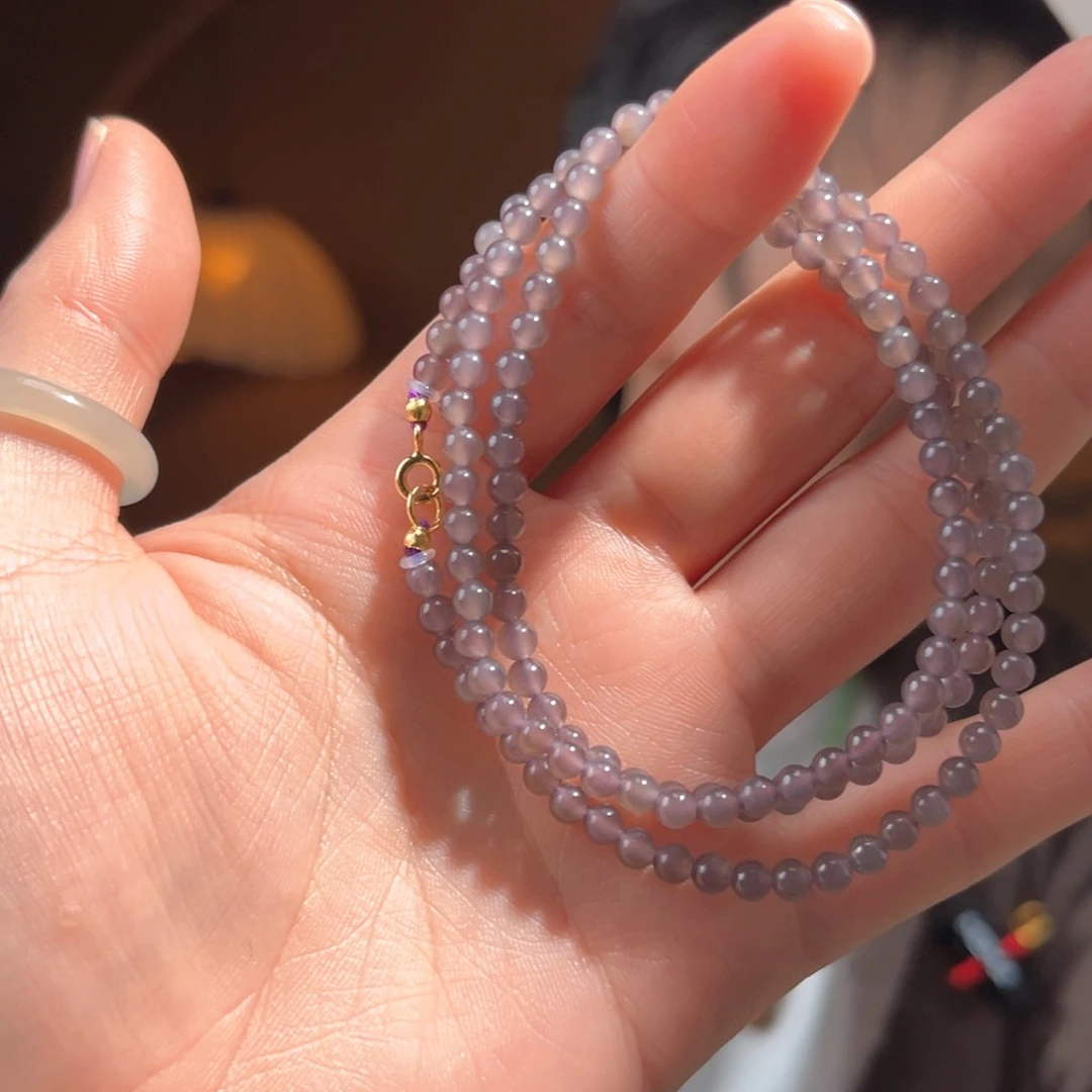 颈饰银S925镶嵌和田玉冰浓紫4mm不换珠260