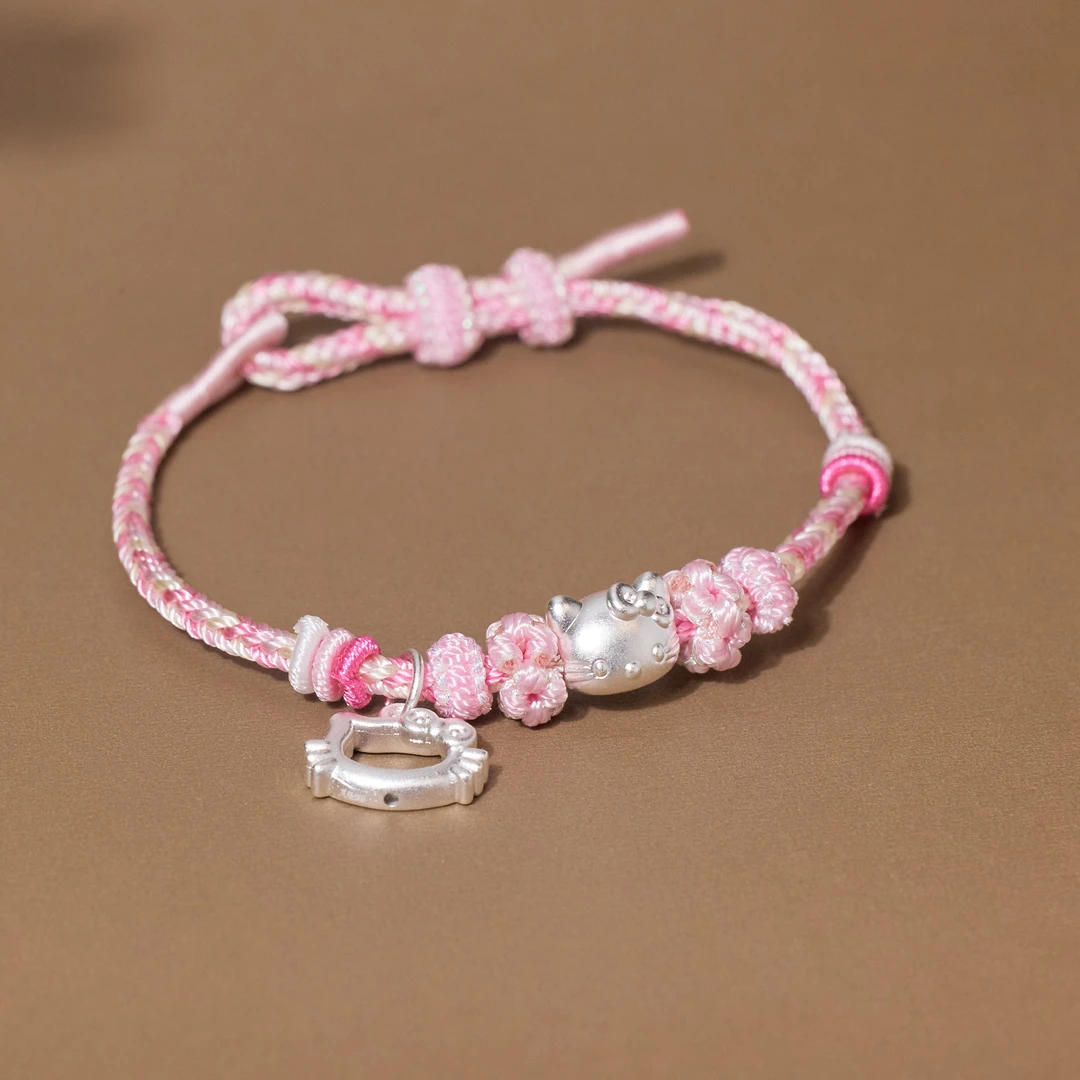 足银银制品 【歪歪】非遗好物分享粉KT手绳（多样性发一）XB-H3140
