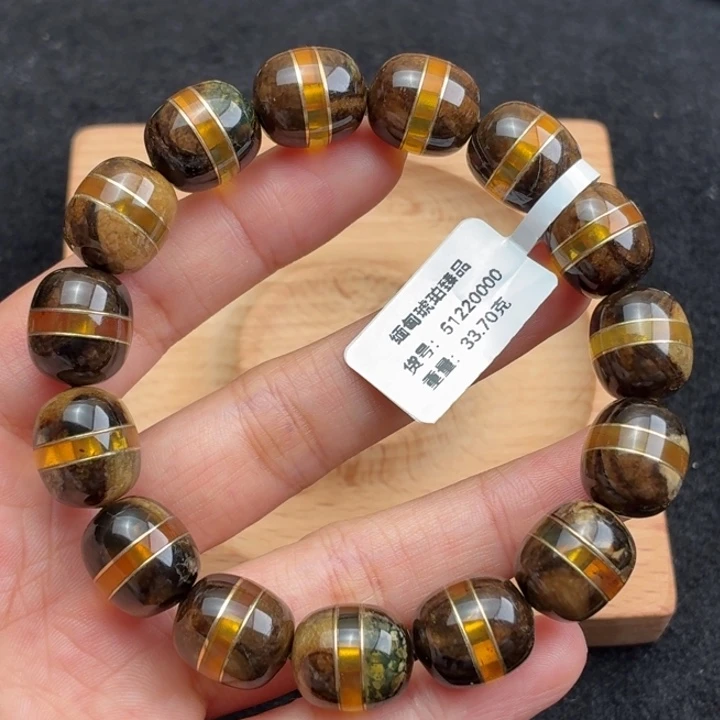 琥珀合金珠宝奇石12mm琥珀流沙蜜夹心双弦