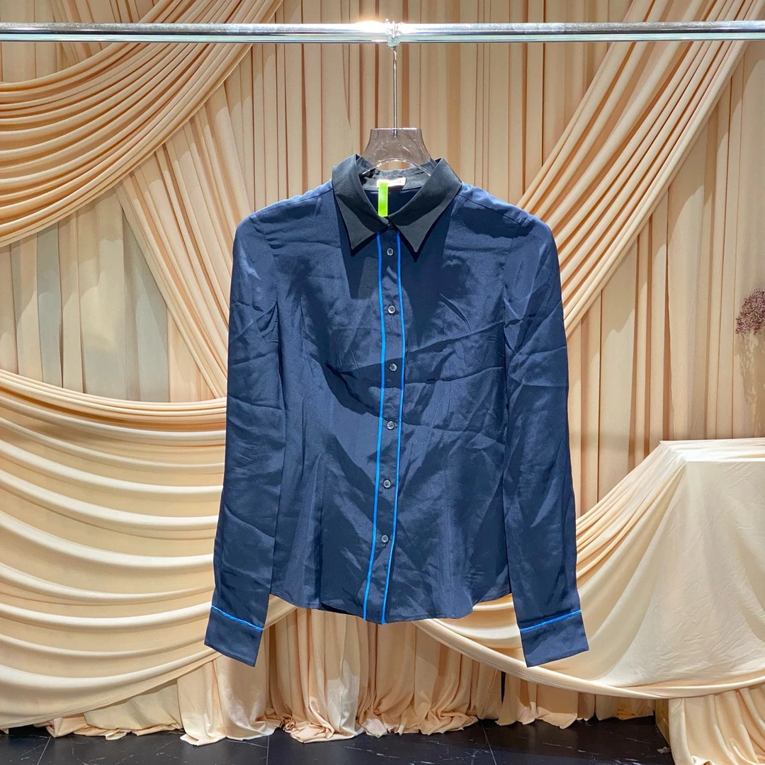 99新 MIU MIU/缪缪 MiuMiu 缪缪藏蓝色桑蚕丝衬衫/36码/JM37962