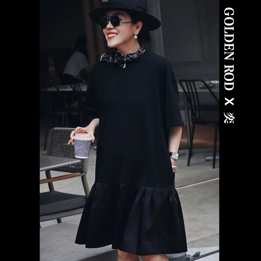 【GOLDEN ROD X 奕】原创设计师品牌2025夏季新款 荷叶边宽松T裙