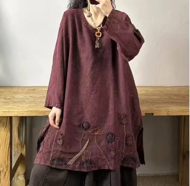 钩花贴布纯色减龄亚麻显瘦套头裙