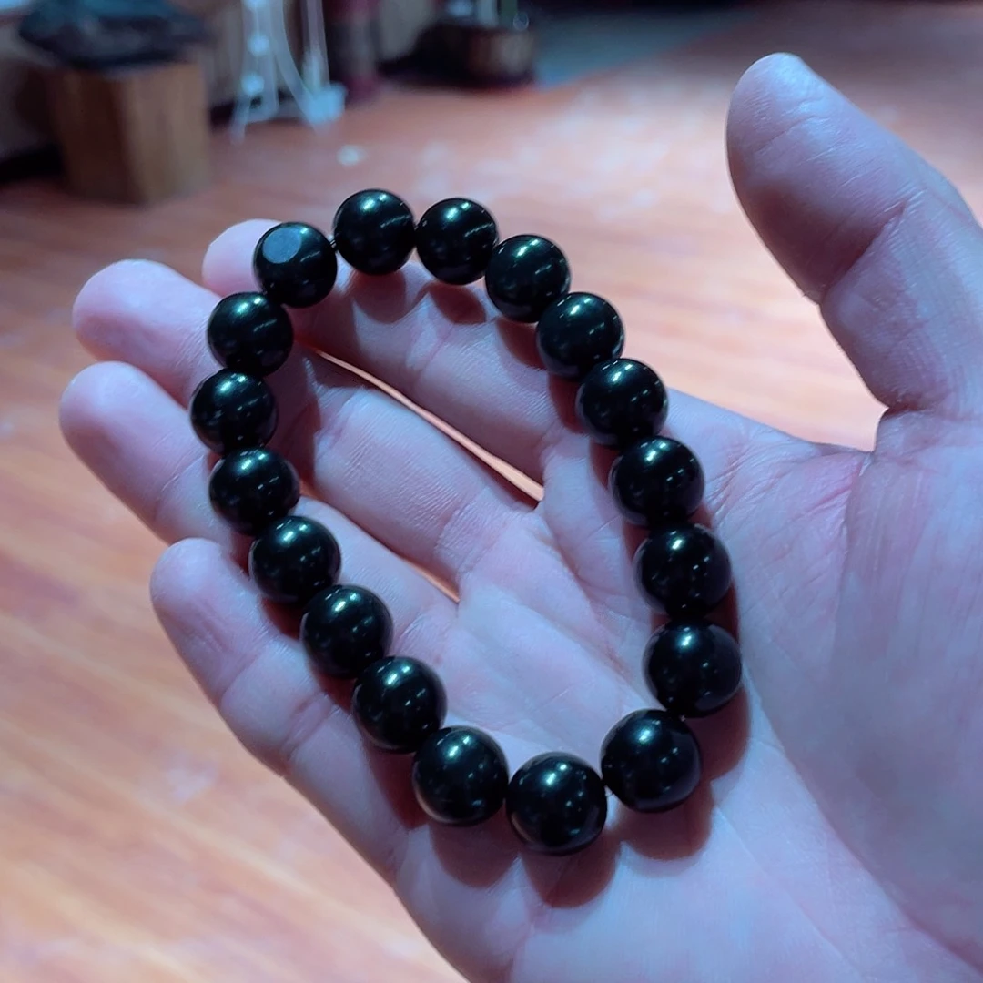 和田玉手串未镶嵌黑青卡12圆珠