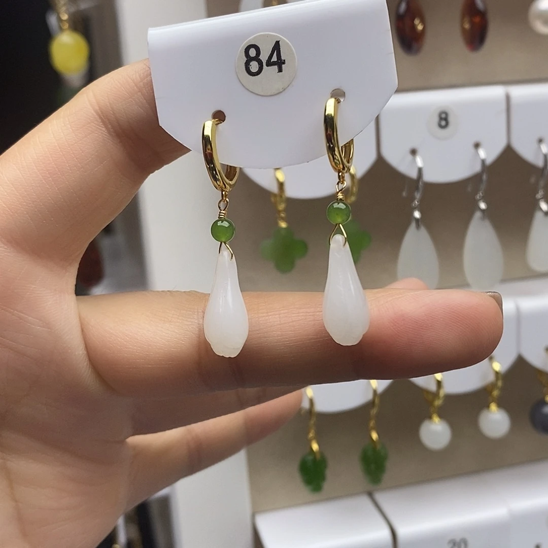 和田玉银S925镶嵌耳饰