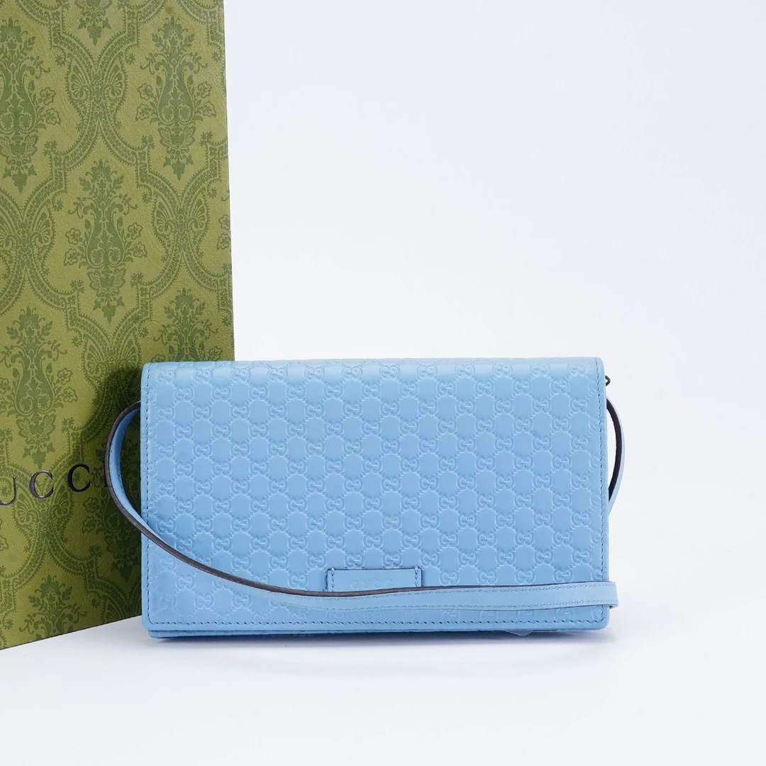 95新 GUCCI/古驰 【白菜】斜挎包woc压纹款天蓝色/BG23004159