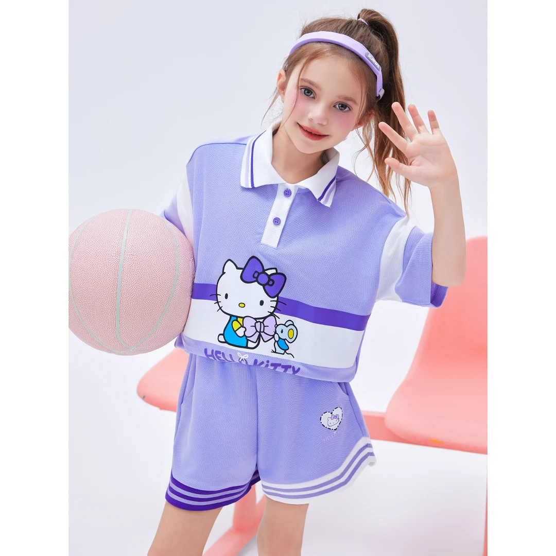 女童夏季套装2025新款Polo领大童新款舒适上衣CS810014