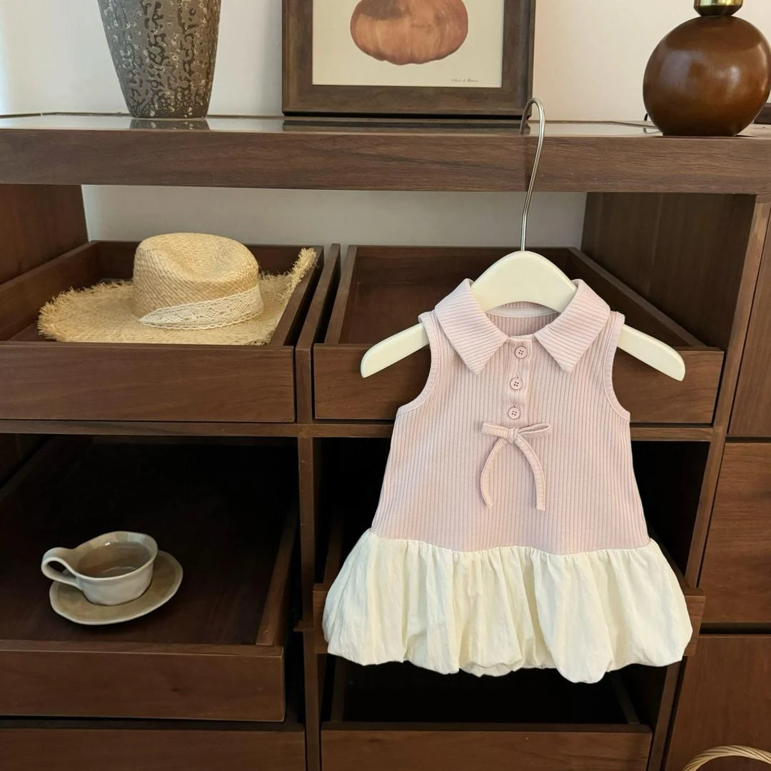 圆子家 女宝宝polo领粉色甜美收腰蓬蓬花苞裙女童2025新款公主裙